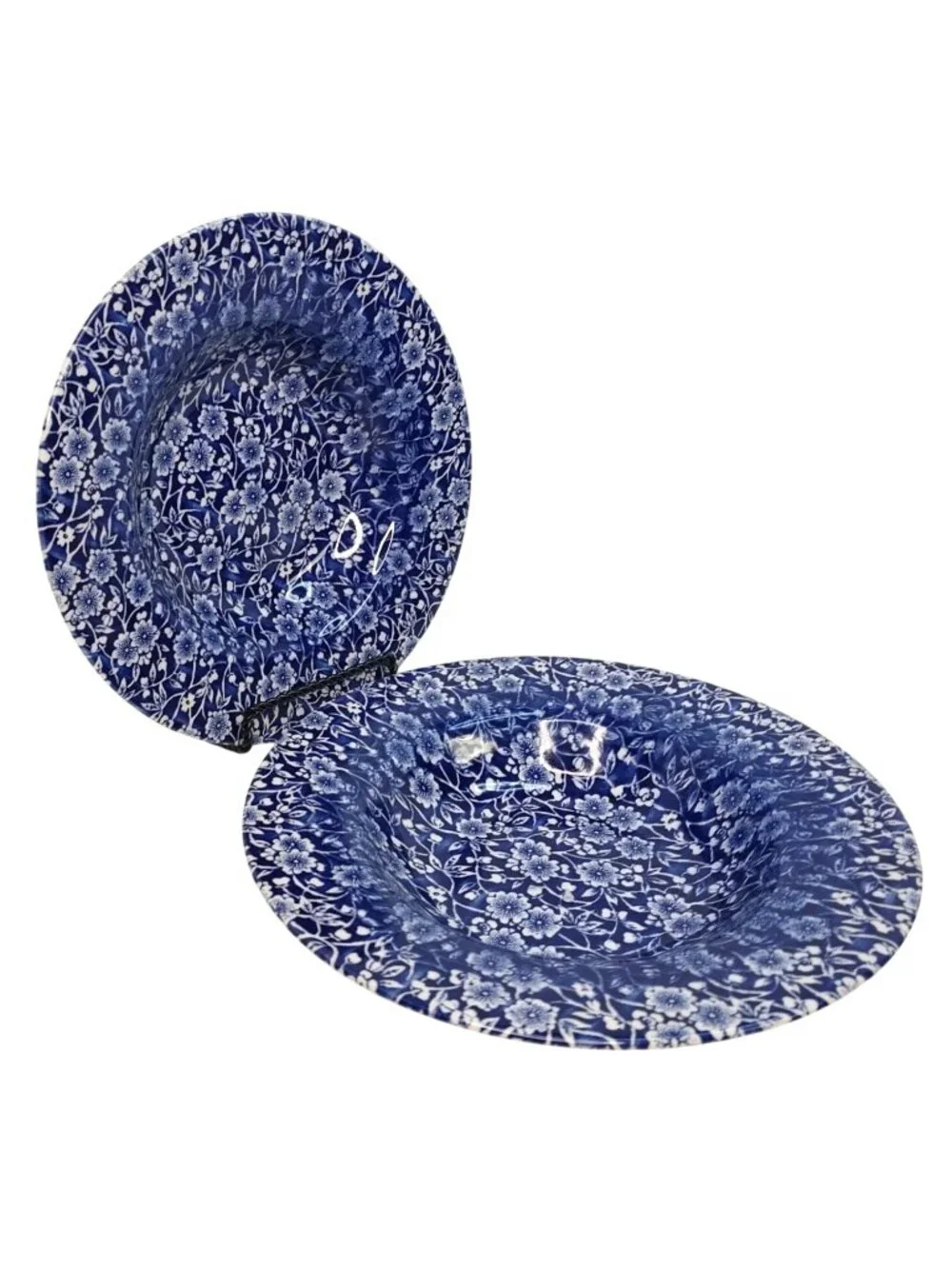 Queens Blue & White Chintz Calico Floral Soup Bowls Set Of 2 England